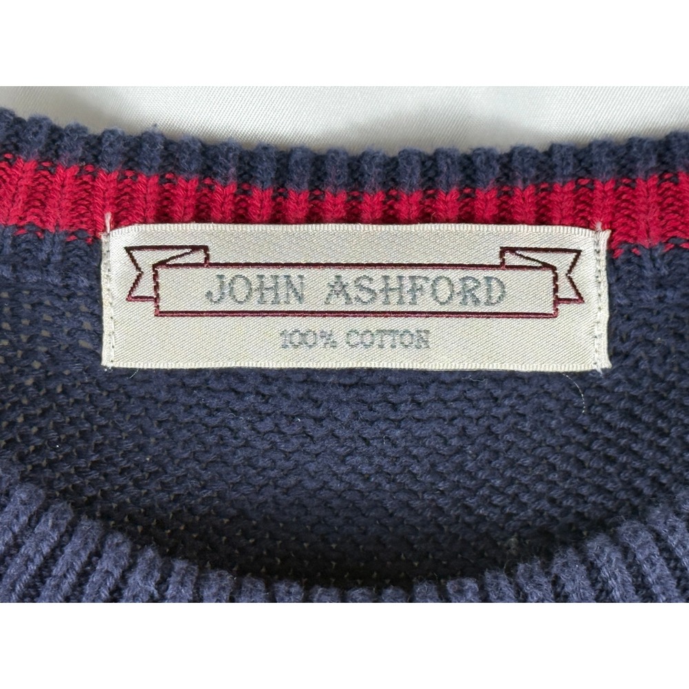 Vintage John Ashford Mens XL 100%‎ Cotton Cable Knit Color Block Sweater Preppy - Picture 4 of 8